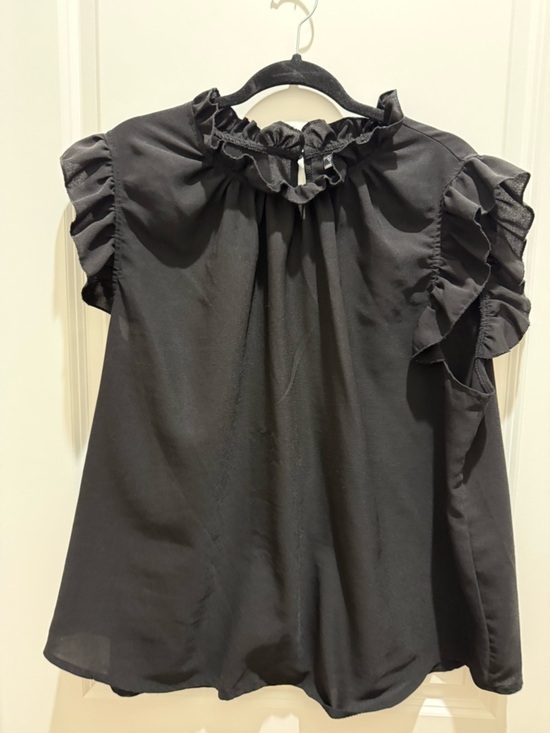 SHEIN Tops - SHEIN Black Ruffle Neck & Sleeve Blouse